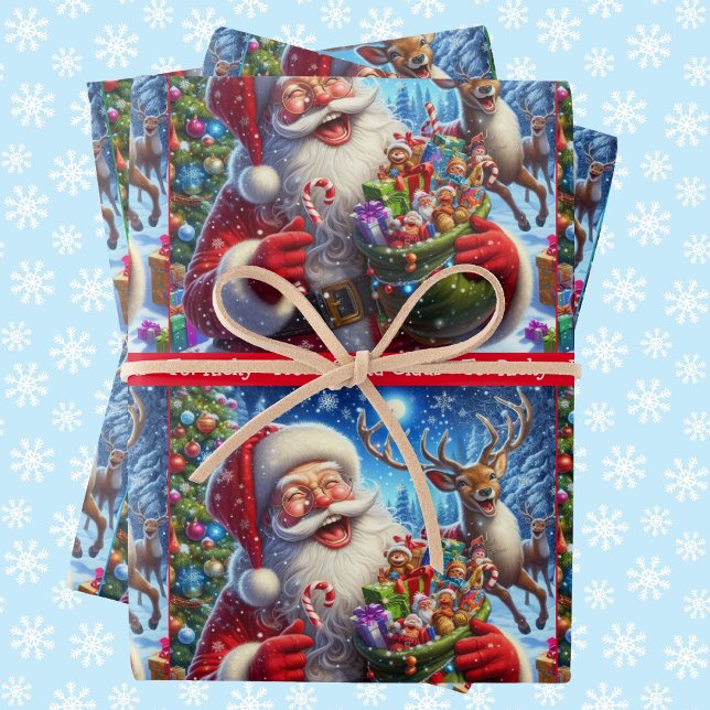 Santa Tells a Dad Joke add Child's Name 3 Wrapping Paper Sheets (Creator Uploaded)