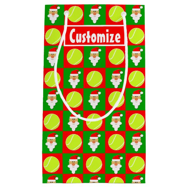 Santa Tennis Player Custom Name / Text Christmas Small Gift Bag (Front)
