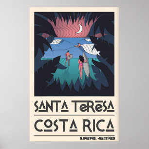 Santa Teresa Surf Art, Stylized Surfers and Palms Poster