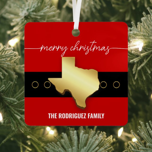 Santa Texas Belt Buckle Christmas Metal Ornament (Insitu)