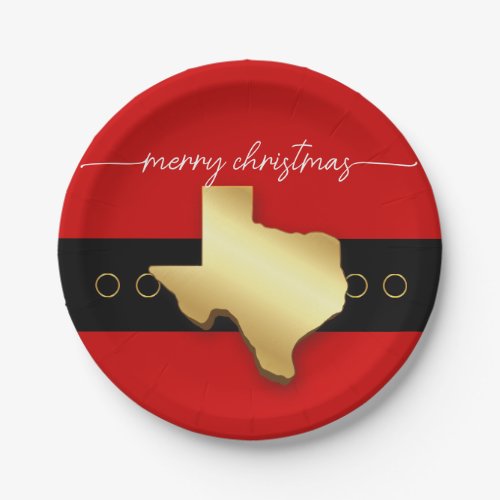 Santa Texas Belt Buckle Christmas Paper Plates