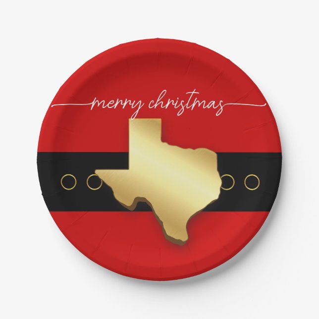 Santa Texas Belt Buckle Christmas Paper Plates (Front)