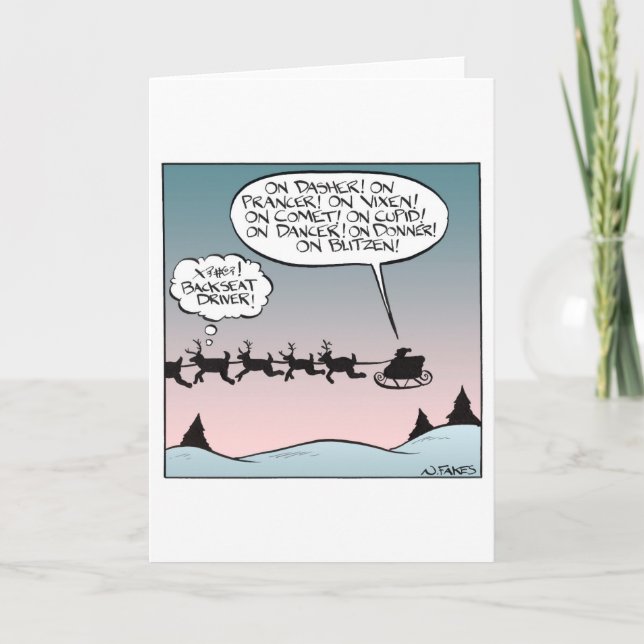 Santa the Backseat Driver Holiday Card (Front)