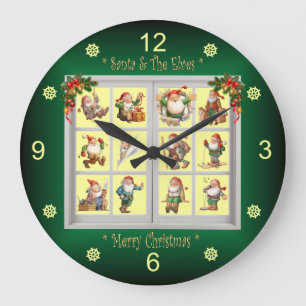 *Santa & The Elves Wishing You A Merry Christmas*  Large Clock