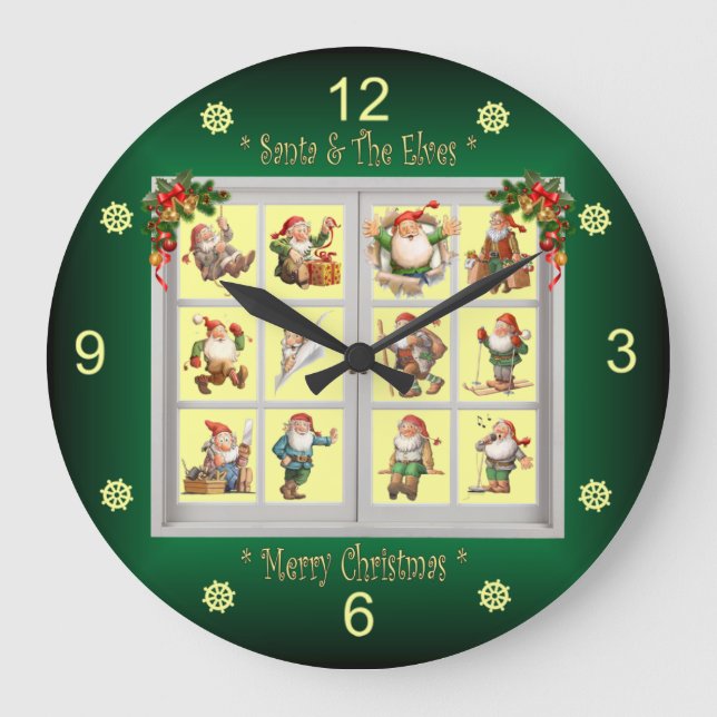 *Santa & The Elves Wishing You A Merry Christmas*  Large Clock (Front)