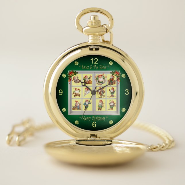 *Santa & The Elves Wishing You A Merry Christmas*  Pocket Watch (Inside)
