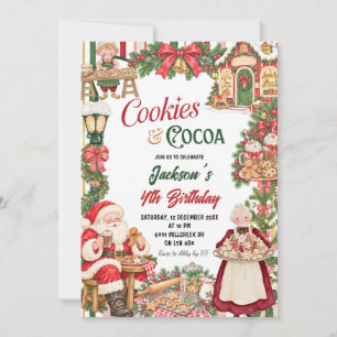 Santa Theme Cookies & Cocoa Christmas Birthday Invitation