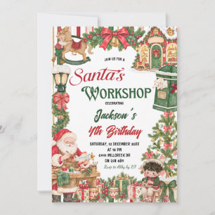 Santa Theme Santa's Workshop Christmas Birthday Invitation