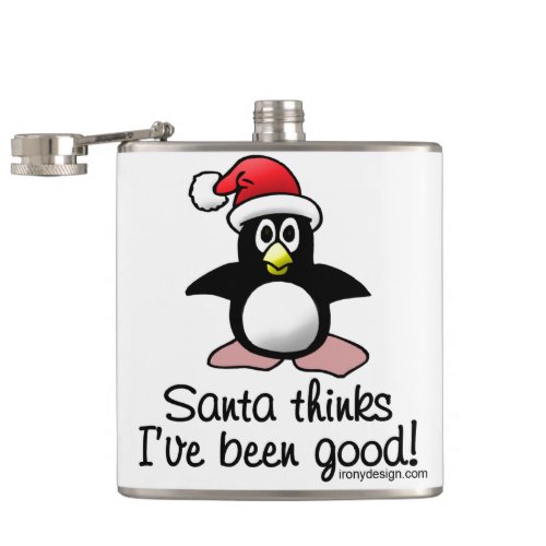 Santa Thinks Ive Been Good Christmas Penguin Hip Flask