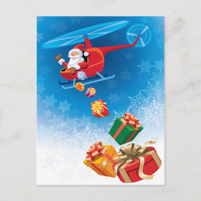 Santa Throwing Gifts from Helicopter Funny Holiday (Front)