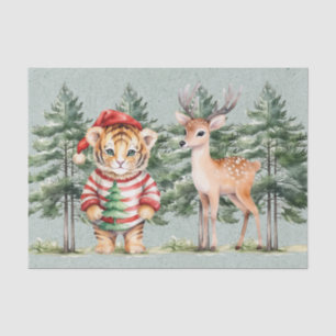 Santa Tiger and a Deer Pine Tree Christmas Tissue Paper