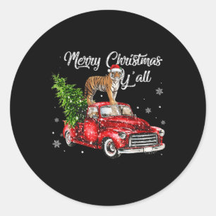 Santa Tiger Ride Red Truck Ugly Sweater Christmas  Classic Round Sticker