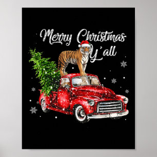 Santa Tiger Ride Red Truck Ugly Sweater Christmas Poster