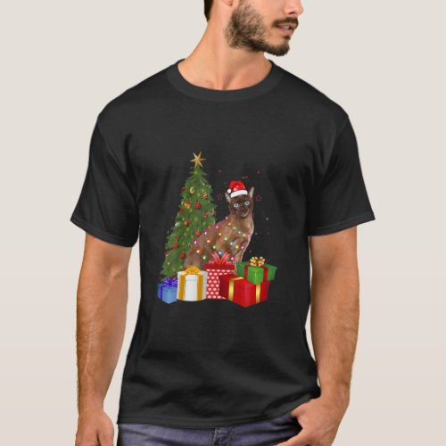 Santa Tonkinese Cat Christmas Tree Light Funny Xma T_Shirt