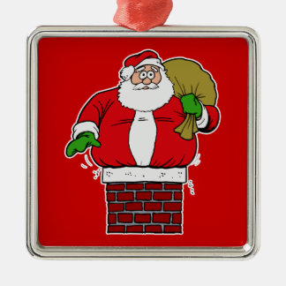 Santa too fat stuck in chimney metal ornament