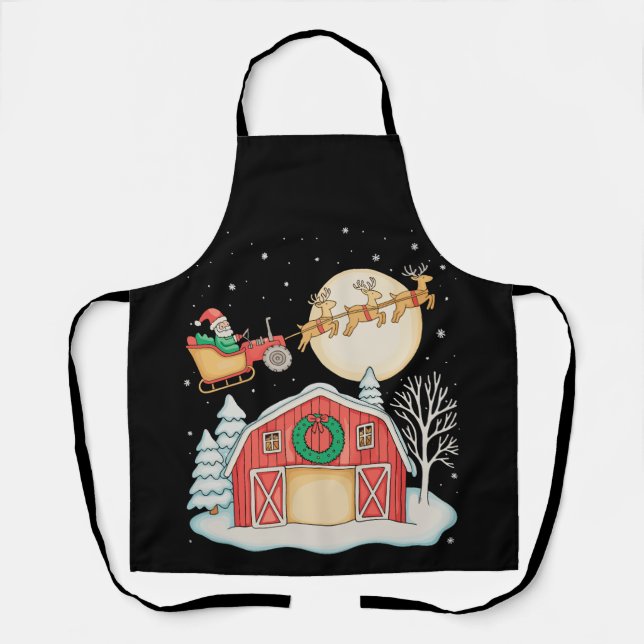 Santa Tractor Farm Farmer Christmas Farming Xmas Apron (Front)