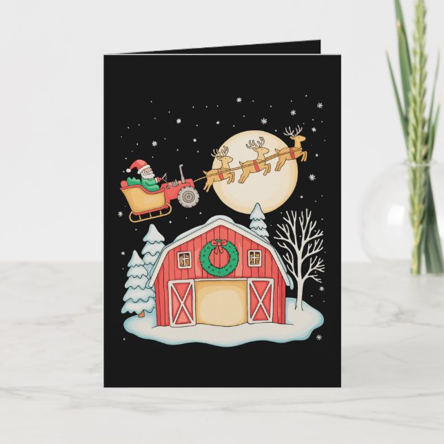 Santa Tractor Farm Farmer Christmas Farming Xmas Holiday Card (Front)
