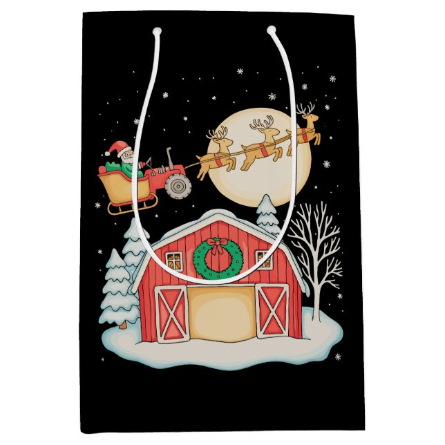 Santa Tractor Farm Farmer Christmas Farming Xmas Medium Gift Bag (Front)