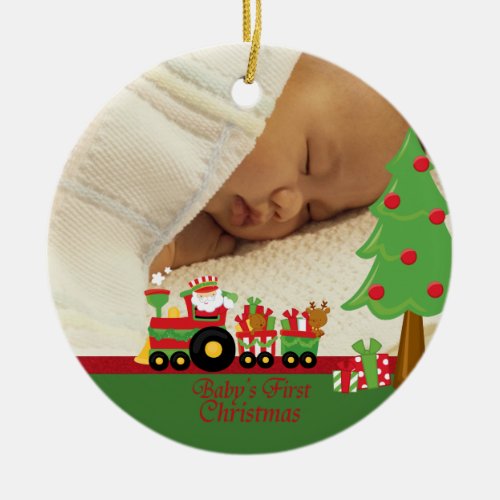 Santa train babys first christmas photo ornament