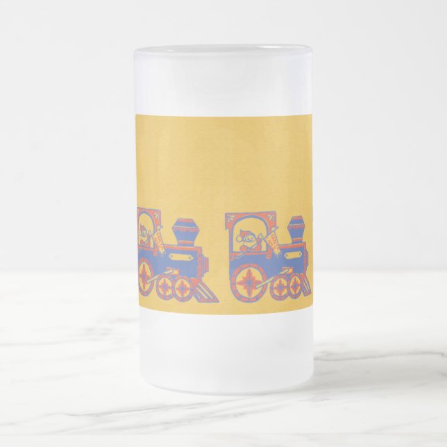 Santa Train Frosted Glass Beer Mug (Center)
