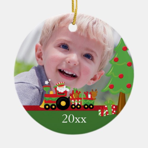 Santa train personalized christmas photo ornament
