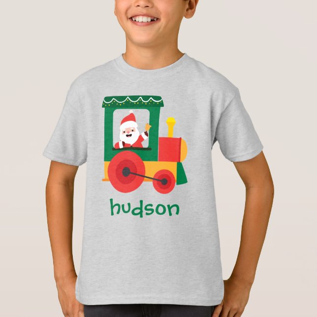 Santa Train Personalized Christmas T-Shirt (Front)