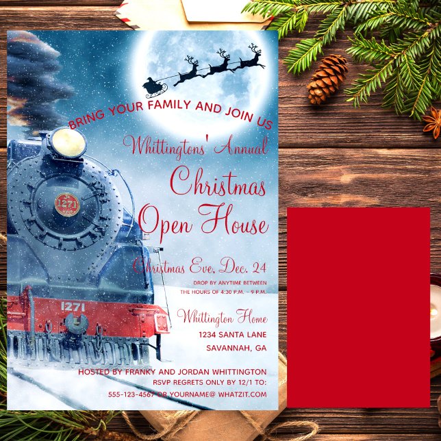 Santa,  Train Red Christmas Open House Invitation (Creator Uploaded)