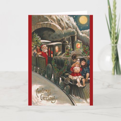 Santa Train Vintage Christmas Card