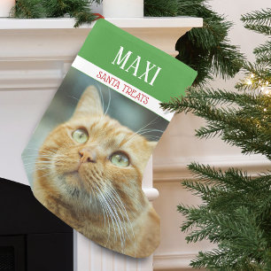 Santa Treats Cat Photo Personalized Small Christmas Stocking