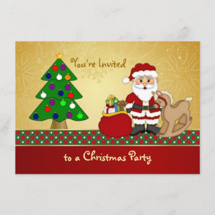 Santa, tree, presents Kids Christmas Party Invitation