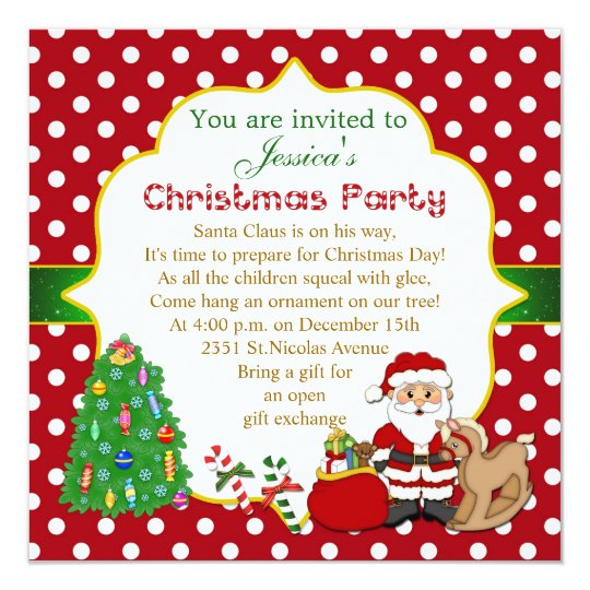Santa, tree, rocking horse kids Christmas Party Card | Zazzle.com