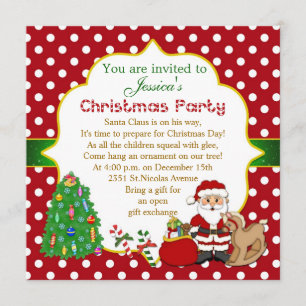 Santa, tree, rocking horse kids Christmas Party Invitation