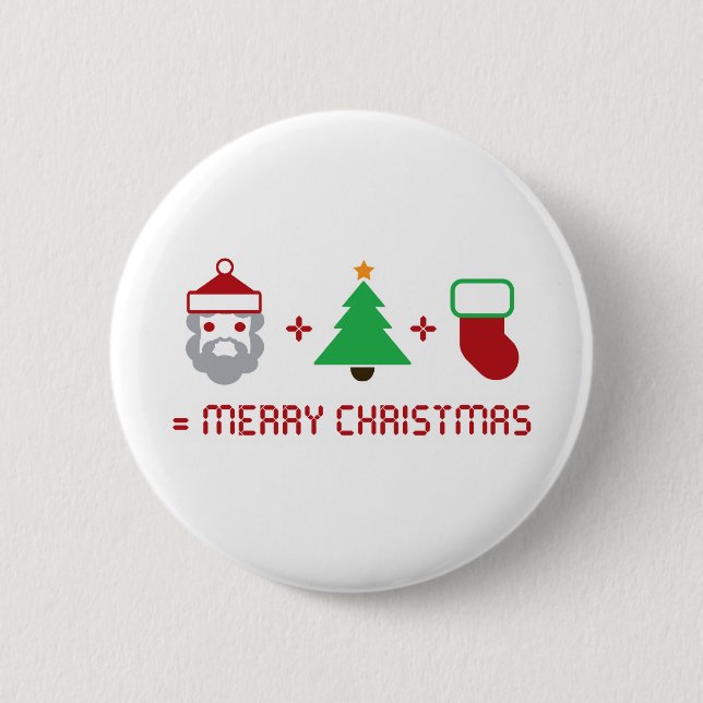 Santa + Tree + Stocking = Merry Christmas Button (Front)