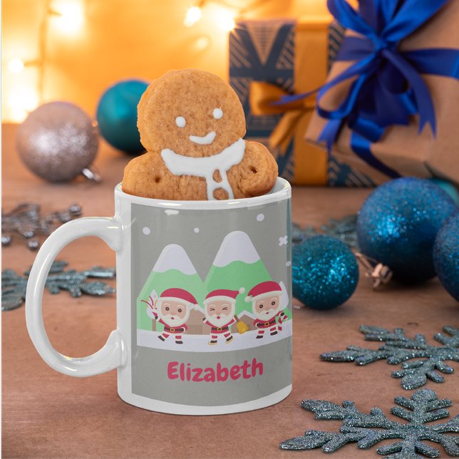 Santa Trio Christmas Celebration  with Your Name C Coffee Mug (Creator Uploaded)