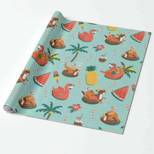 Santa Tropical Christmas Pattern Wrapping Paper