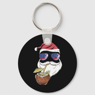 Santa Tropical Coconut Drink Christmas In July Sum Keychain