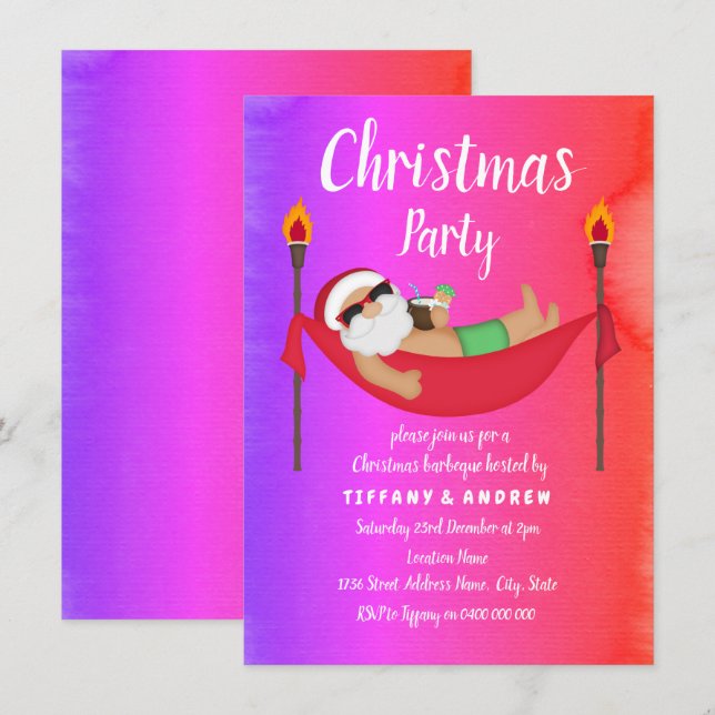 Santa Tropical Summer Christmas Party Invite (Front/Back)