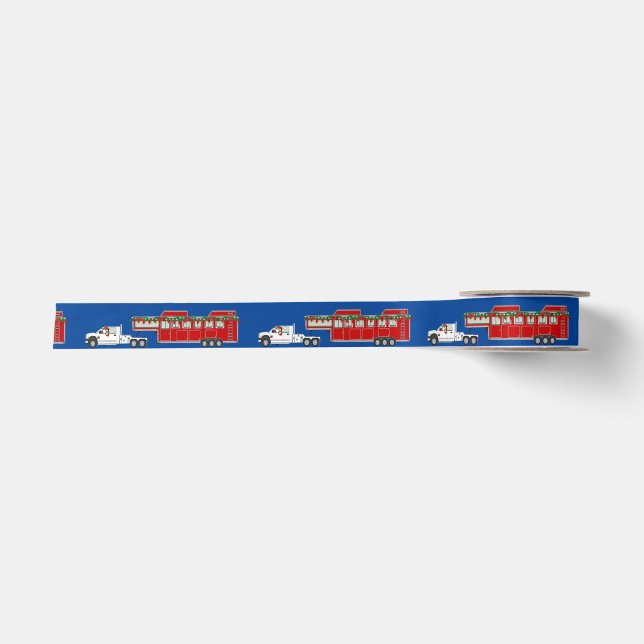 Santa Truck and Horse Trailer Christmas Satin Ribbon (Front)