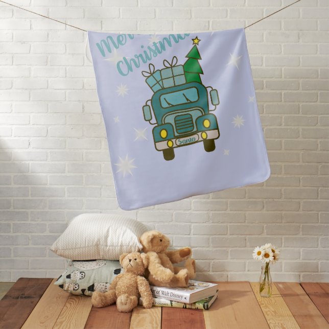 Santa truck front view Merry Christmas Baby Blanket (In Situ)