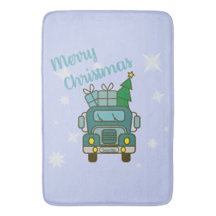Santa truck front view Merry Christmas Bath Mat