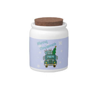 Santa truck front view Merry Christmas Candy Jar