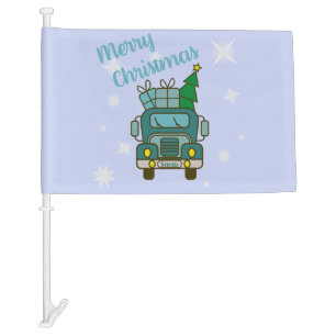 Santa truck front view Merry Christmas Car Flag