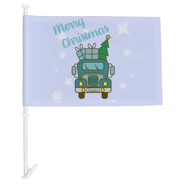 Santa truck front view Merry Christmas Car Flag (Front)