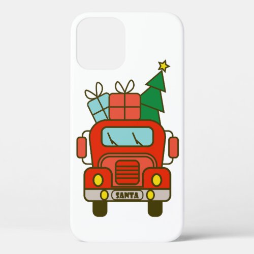 Santa truck front view Merry Christmas iPhone 12 Case