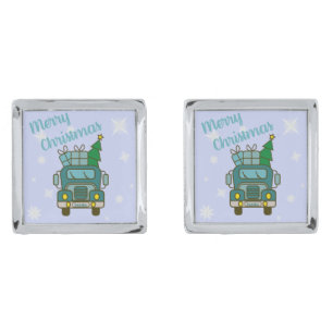 Santa truck front view Merry Christmas Cufflinks