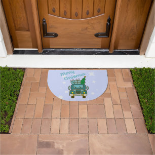 Santa truck front view Merry Christmas Doormat
