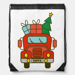 Santa truck front view Merry Christmas Drawstring Bag