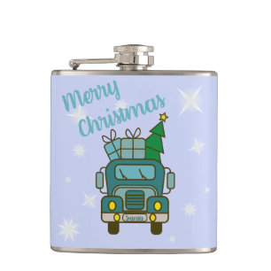 Santa truck front view Merry Christmas Flask