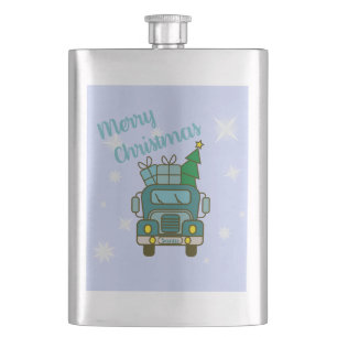 Santa truck front view Merry Christmas Flask