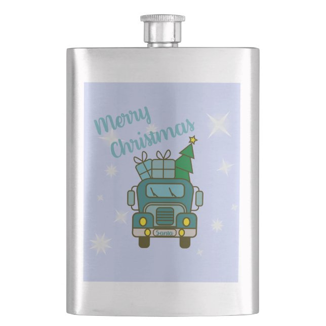 Santa truck front view Merry Christmas Flask (Front)